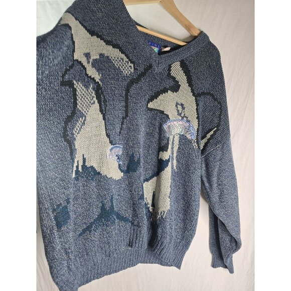 Fine Line Womens Vintage Knit Sweater 80s- Parasailing embroidery Detail- Size L - Picture 9 of 10